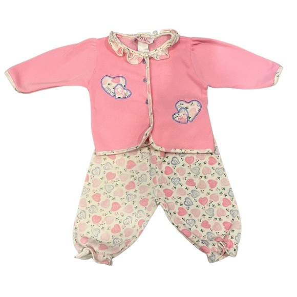 Vintage Little Red Hen pink and Purple Heart sweat set-  jacket and sweatpants - Picture 1 of 11